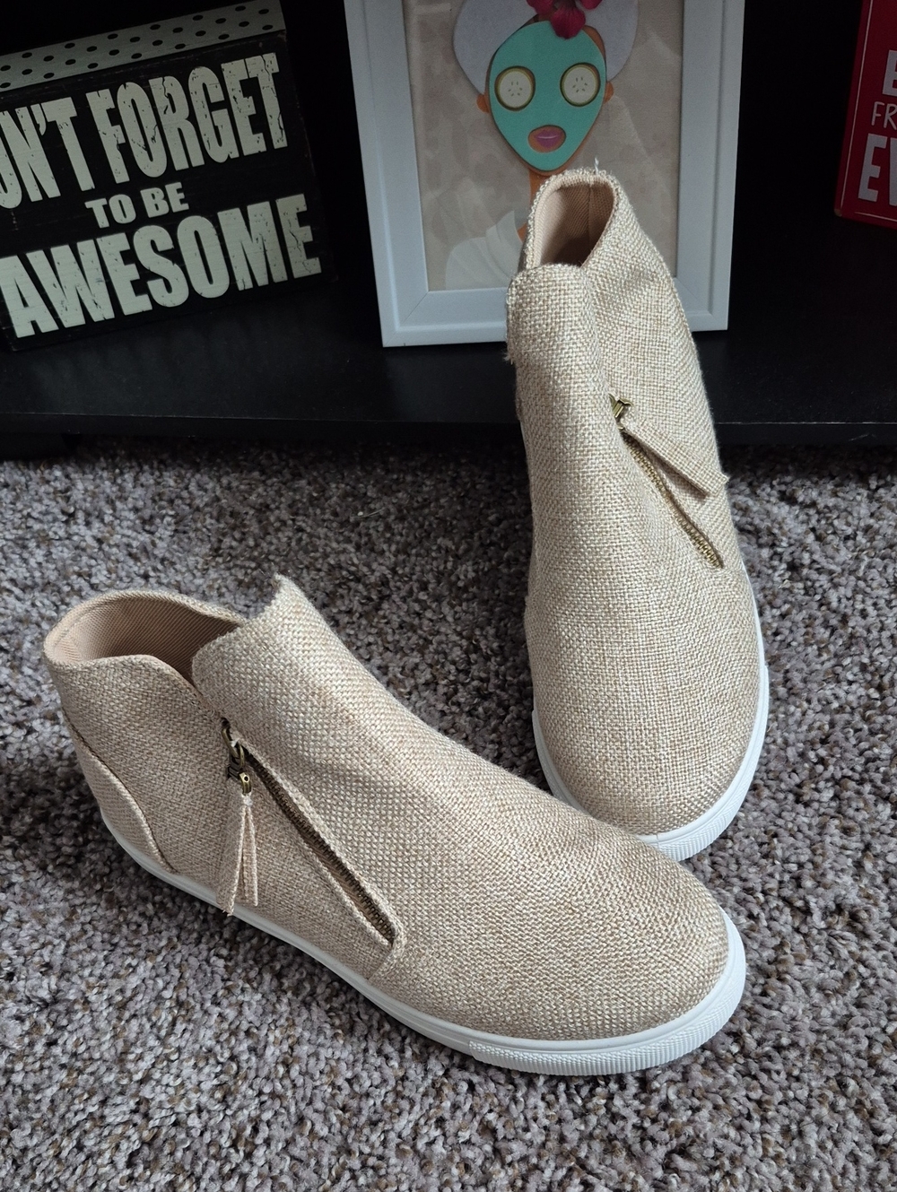 Outwoods Women's Tan Wedge Ankle Booties with Side Zip